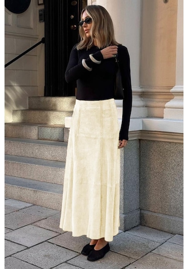 Taş Rengi Süet Uzun Etek Mg2549 Taş Rengi