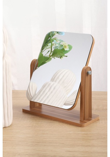 Masa Üstü 13 Cm Ahşap Tek Taraflı Hareketli Dikdörtgen Masa Aynası Cin812 Kahverengi