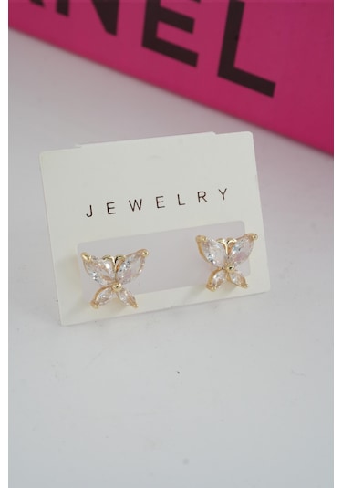 Byzeynaaksesuar Kadın Özel Tasarım Zirkon Taşlı 2'li Minimal Küpe 0021 Çok Renkli