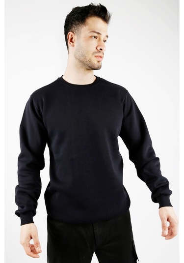 Uniprom Sıfır Yaka Sweatshirt Kalın Kumaş İçi Şardonlu Lacivert Erkek Lacivert