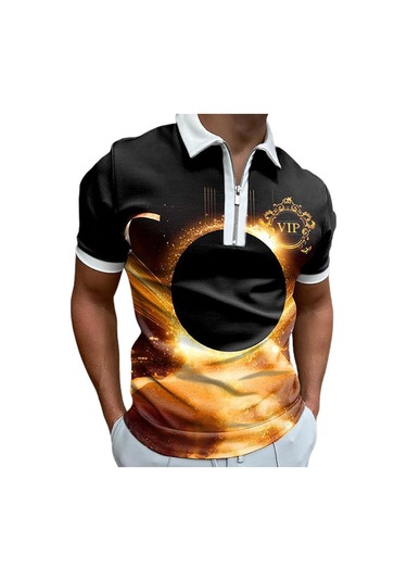 Sarı Rahat Yaka T-shirt Genç Erkek Moda Fermuar Kısa Kollu Tişört Erkek 3d Yeşil Işınları Baskı T Gömlek Sarı