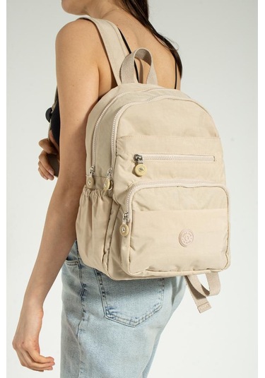 Klinkır Kadın Sırt Çantası Hafif Su İtici Kumaş Günlük Kullanım İçin İdeal 37 27 Cm Anne Bebek Çanta Krem