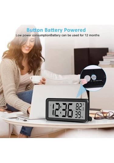 Xurunkeji Dijital Çalar Saat, Masa Saati, Pil İle Çalışan Lcd Elektronik Saat Dekorasyonları Yatak Odası Mutfak Ofis - Siyah