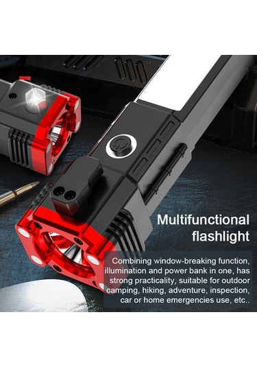 Neevoyu Taşınabilir 4 Modlu Led El Feneri - Şarjlı, Su Geçirmez, Çok Amaçlı Acil Durum Aracı Kırmızı