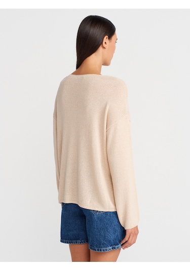 Dilvin 10706 Oval Yaka Yumuşak Dokulu Triko Kazak-taş Taş