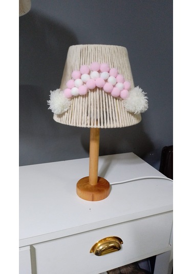 Makrome Avize Çocuk Odası Bebek Odası Abajur Avize Set Ahşap Ayak E27 Duy Ekru