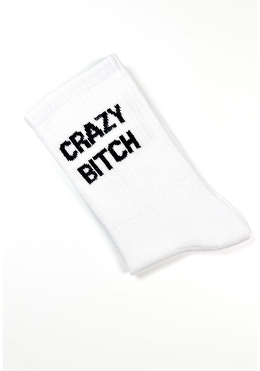 Crazy B.itch Yazılı Unisex Beyaz Tenis Çorap Beyaz