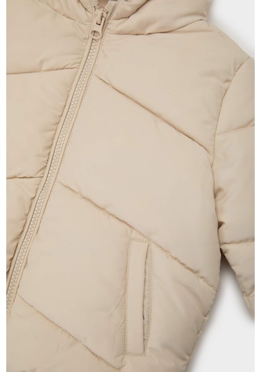 Defacto Kız Bebek Rüzgar Geçirmez Su İtici Kapüşonlu Şişme Mont E7360a525auer37 Ekru