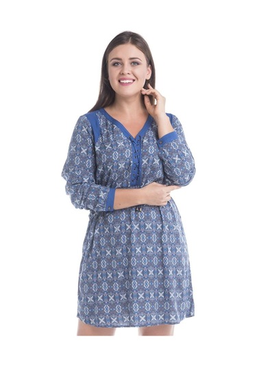 Önü Kuşgözlü Uzun Kollu Elbise -89 Açık Mavi