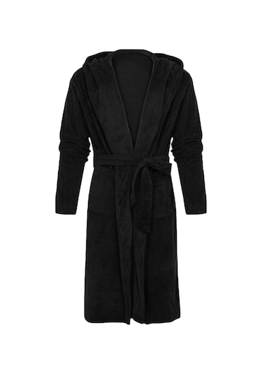 Erkek Uzun Kapşonlu Bornozlar Uzun Tam Boy Gecelik Bornoz Sıcak Mavi