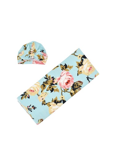 Yaozixa Yeni Doğan Bebe Sarıklaması - Şapkalı, Poliester Elbise, 80x80 Cm, Mavi Büyük Çiçek Desenli Ürün Kodu: 190702 Mavi