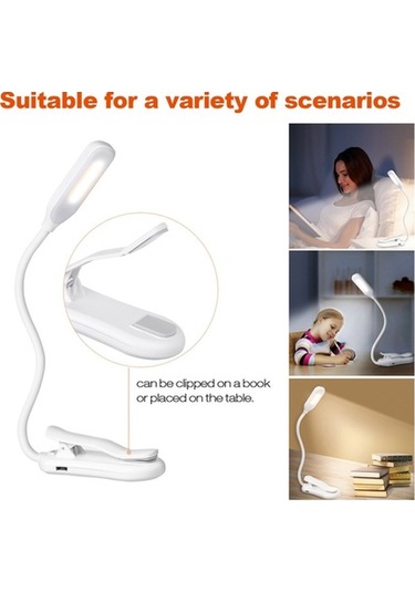Didadodo Usb Şarjlı 7 Led Kitap Lambası - 3 Parlaklık Ayarı, Göz Koruma Beyaz, 3 Seviyeli Beyaz