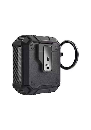 Mobilefix Air-pods Airbag 35 Darbelere Karşı Dayanıklı Düğmeli Kılıf-siyah Siyah