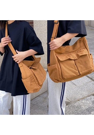 Skycity Erkek Ve Kadın İçin Günlük Kullanım Çapraz Çanta, Büyük Kapasiteli Sade Desenli Kumaş Sırt Çantası, Ayarlanabilir Omuz Askısı Kahverengi