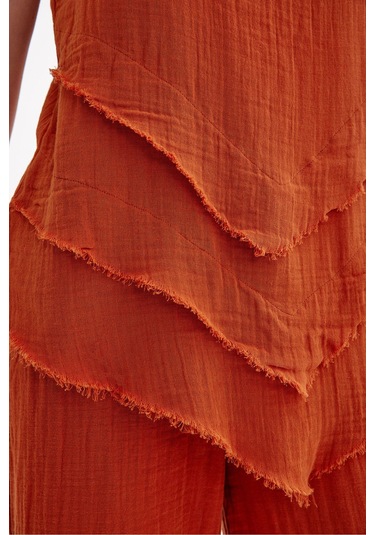 Pamuk Müslin Üçgen Bluz - Şık Ve Rahat Yaz Tasarımı Kiremit