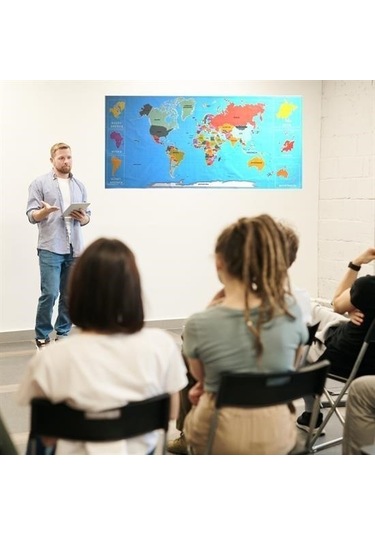 Evyora Renkli Atlas Dünya Haritası Manyetik Yapıştırıcı Gerektirmeyen Duvar Stickerı 118 Cm 56 Cm