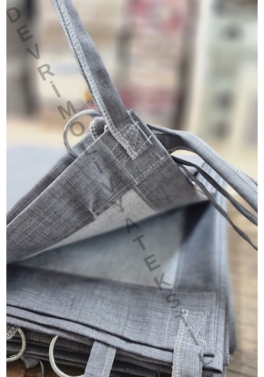 Devrim Olivya Tekstil Halkalı Düz Antrasit Renk Özel Dikim Lüks Balkon Perdesi - En X Yükseklik Ölçü Seçenekleri Antrasit