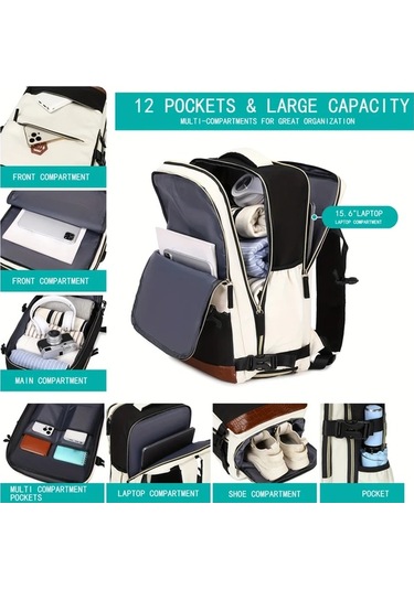 Cordial Kadınlar İçin Siyah Moda Çok Fonksiyonlu 15.6 İnç Dizüstü Bilgisayar Ve Ayakkabı Bölmeli Seyahat Sırt Çantası Siyah