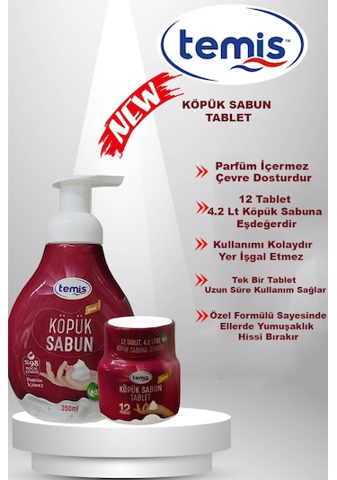 Temis Köpük Sıvı Sabun 350 ML + Köpük Sabun Tableti 12'li