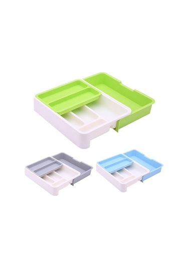 Bosphorusboutique02 7 Bölme Uzatılabilir Çekmece Giderleyici: Mutfak Çatal Bıçak Kaşık Saklama Kutusu Mavi Diğer