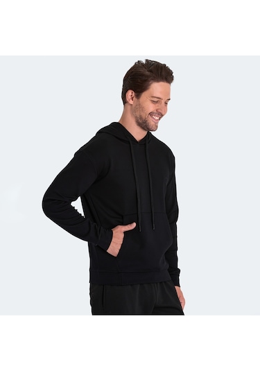 Slazenger KULA I Erkek Kapüşonlu Cepli Siyah Sweatshirt