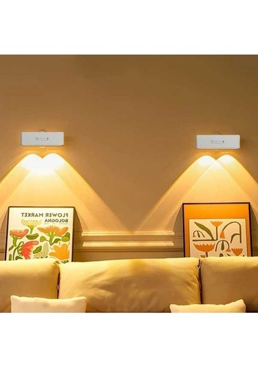 Fastbuy Gvtco Beyaz 2 Adet Led Duvar Lambası Şarj Edilebilir 3 Renk 360 Derece Dönebilir Aydınlatma Ürünü Beyaz
