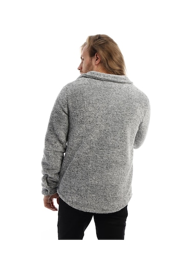 Erkek Çıt Çıt Detaylı Cepli Peluş Ceket Açık Gri-melanj Gri Melanj