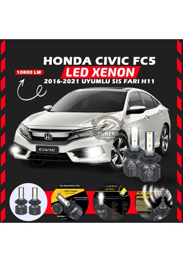 Honda Civic Fc5 2016-2021 Sis Farı Uyumlu Şimşek Etkilii Led Xenon Premium Series H11