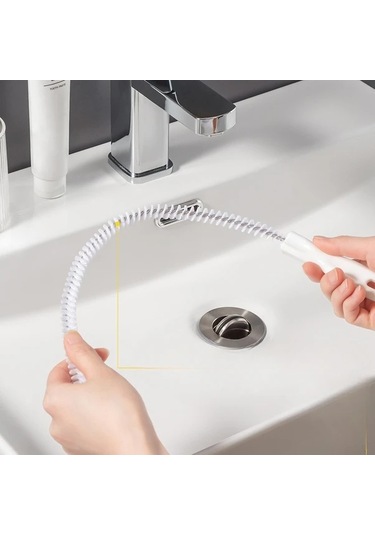 Tongdashop Beyaz Manuel Lavabo Tıkanıklık Açıcı - Esnek Boru Temizleyici Ve Kanca Beyaz