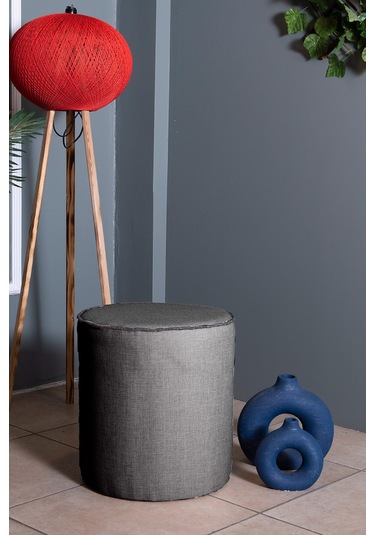 VALERİA GRİ KETEN KUMAŞ YUVARLAK PUFF &BENCH&KOLTUK&TABURE&POFUDUKYATAK ODASI PUF MODELLERİ