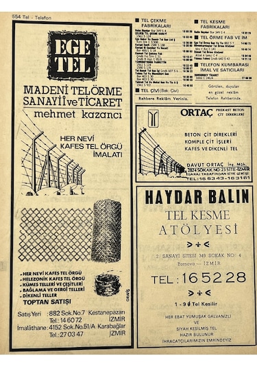 İzmir 1982-1983 Meslek Reklam İlanı Efemera S553