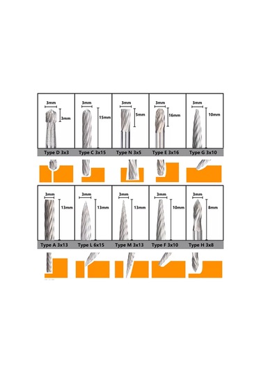 Xcan 3x3mm Metal Bouris Freze Seti, Gravür İçin 20 Parça Uç 245585539
