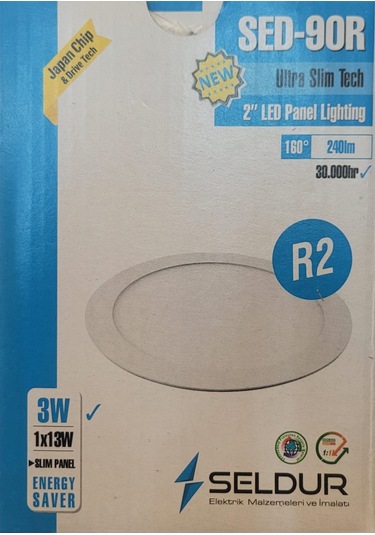 Seldur 3 Watt Ultra Slim Led Panel Beyaz Kasa Beyaz Işık 3 Adet