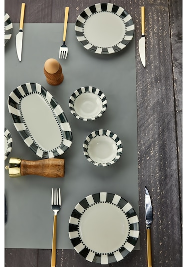 Cooker 14 Parça Pure Porselen Kahvaltı Seti Siyah-beyaz Ckr4201 Siyah - Beyaz