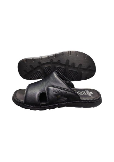 L.figo Büyük Numara Siyah Deri Terlik Siyah