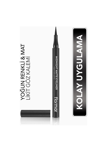 Flormar Midnight Matte Keçe Uçlu Mat Likit Göz Kalemi 001 Black