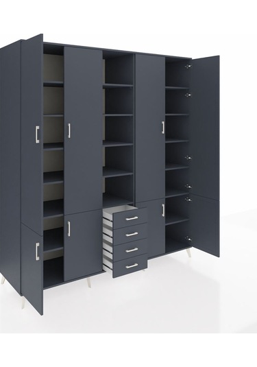 Kronos Dolap 17 Raflı 4 Çekmeceli 8 Kapaklı 220x59x243 Antrasit-antrasit/antrasit Antrasıt/antrasıt