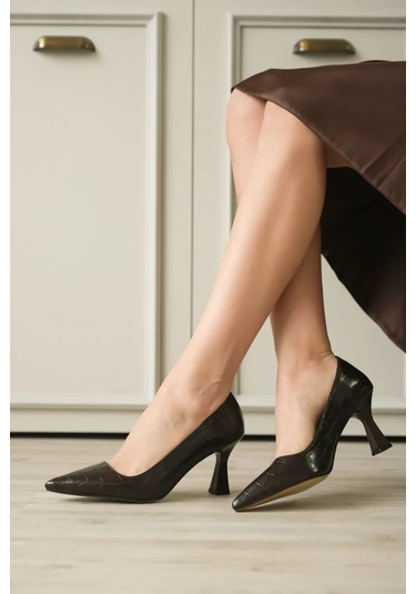 Trendella Acı Kahve Kroko Topuklu Kadın Stiletto Tr20ms02g Siyah