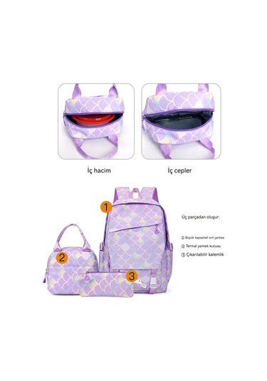 İlkokul Ve Ortaokulul Öğrencileri İçüç Parçalı Okulul Çantasıseti-mor Mor