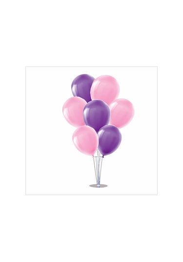 Ayaklı Balon Standı 7li Set, 7 Adet Mor, Pembe Balon Çok Renkli