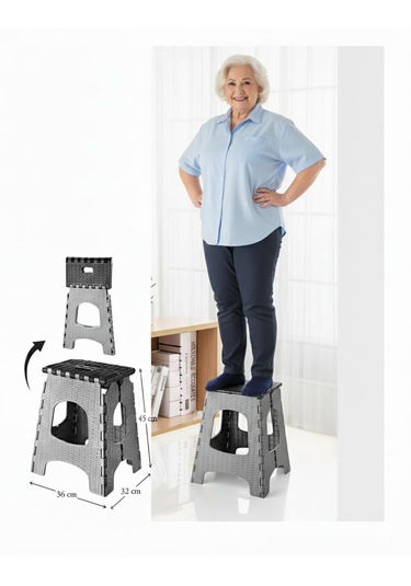 135 Kg Kapasiteli Katlanır Tabure Açık Gri