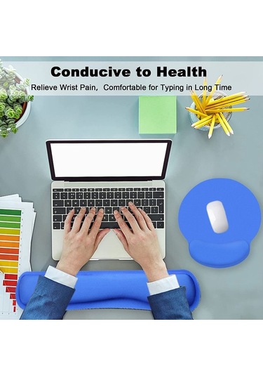 Bilek Destekli Mouse Pad, Hafızalı Köpük Klavye Pedi, Easy Blue