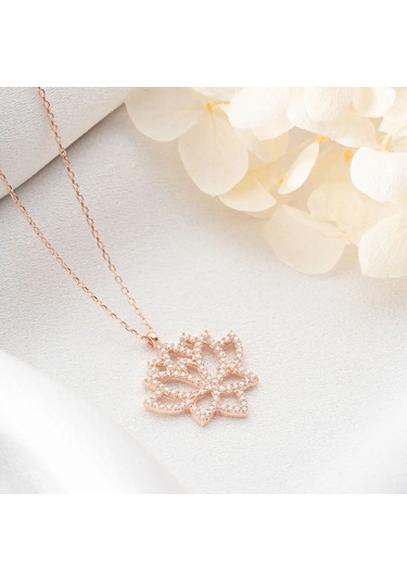 Vaoov 925 Ayar Gümüş Taşlı Lotus Kolye Rose