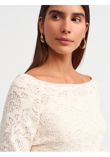 Dilvin Kayık Yaka İspanyol Kol Astarlı Triko Elbise Ekru