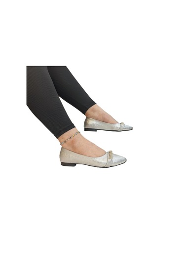 Fiyra 4006 Gümüş Örgü Taşlı Şık Düğünlük Günlük Bayan Babet Gümüş