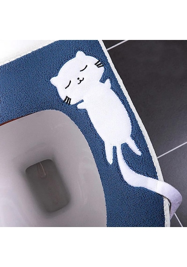 Gri 1 Adet Evrensel Klozet Kapağı Banyo Fermuarlı Tuvalet Kapağı Ped Kış Kalınlaşma Sıcak Yıkanabilir Kedi Karikatür Sevimli Klozet Kapağı