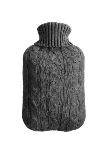 Sıcak Su Şişesi Düz Renk Örgü Kapağı Sıcak Su Şişesi Olmadan Su Dolu Sıcak Su Yumuşak Örgü Şişesi Kadife Çanta Koyu Gri