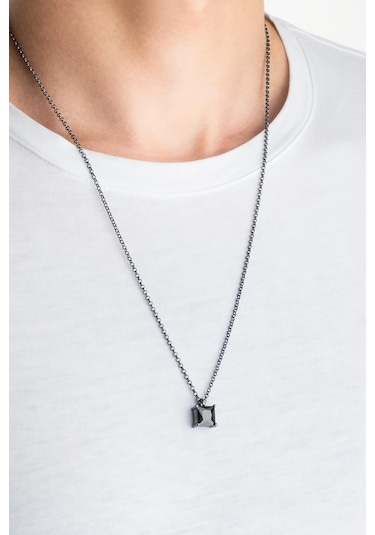 So Chıc... Zirkonu Taşlı Siyah Rodyum Kaplama 60 Cm Gümüş Erkek Kolye Siyah