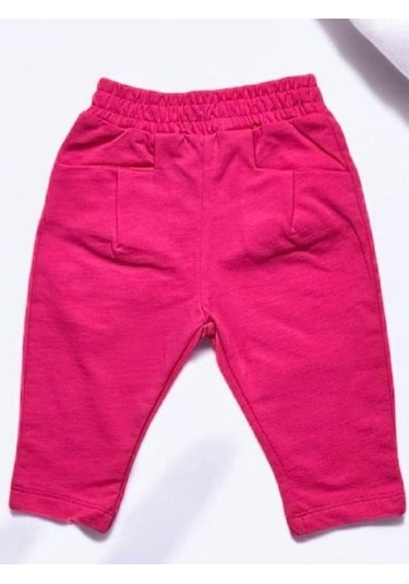 Çikoby Kız Bebek Beli Lastikli Cep Detaylı Eşofman Alt-14854 Pembe