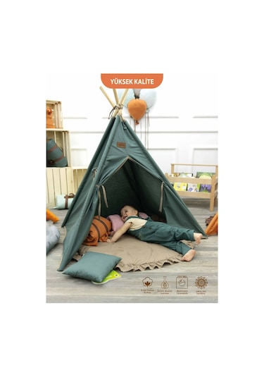 Mordesign Bebek/çocuk Oyun Halısı, Yenidoğan Emekleme Pedi, Aktivite Matı, Çok Amaçlı Minder, Kampçı Serisi 110 X 110 Haki